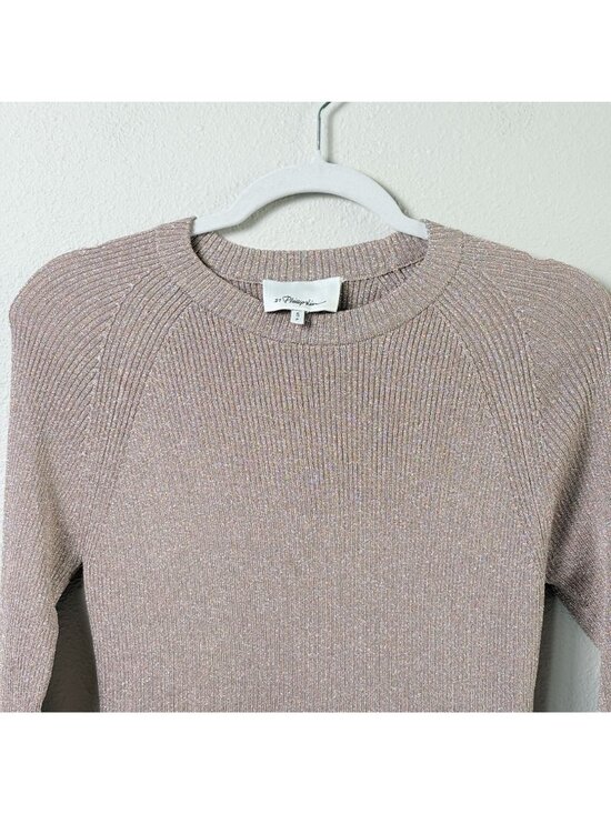 3.1 Phillip Lim Metallic Rib Knit Sweater Size S Cream Side Tie Waist Crew Neck - Picture 2 of 12